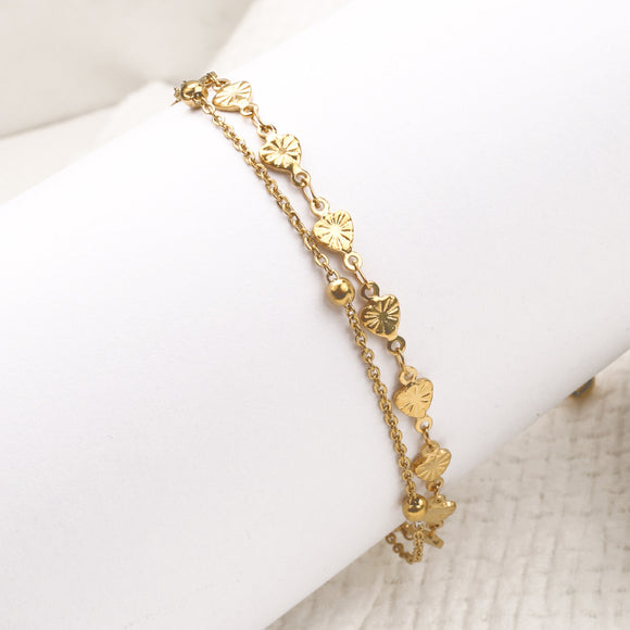 Gold Double Strand Heart Link Anklet