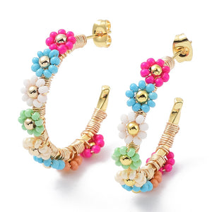 Flower Beaded Hoops