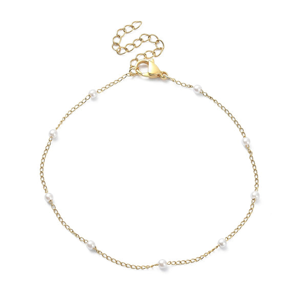 Gold Pearl Beaded Link Anklet