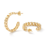 Gold Chain Link hoops, Curb link, gold link hoops, 18k gold plated Hoops, medium size hoops, hoop earrings