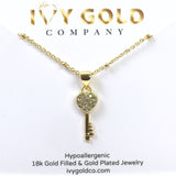 Heart Key CZ Pendant Necklace, Gold Key Charm necklace, the key to my heart necklace, 18k real gold plated necklace,