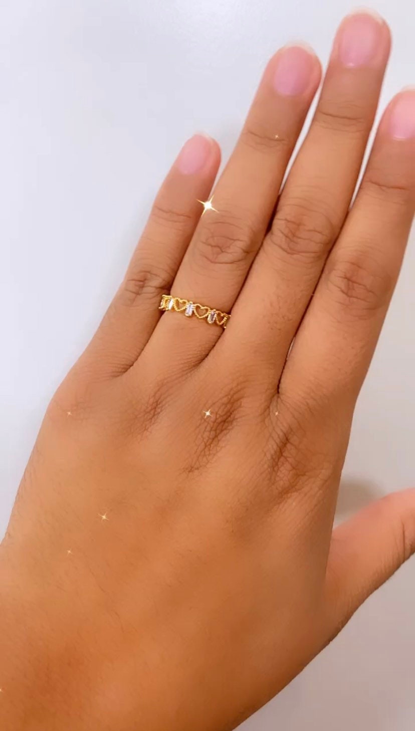 Dainty Heart CZ Ring, Gold heart ring, adjustable rings, stackable